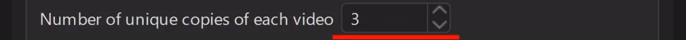 The same “Number of unique copies of each video” field, but set to 3, underlined in red