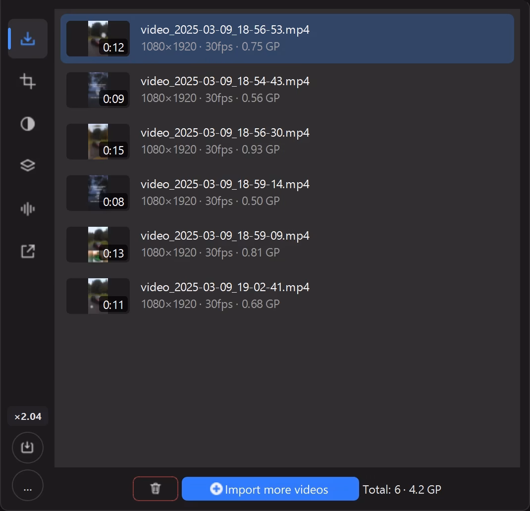 Video uniquification app: bulk video import