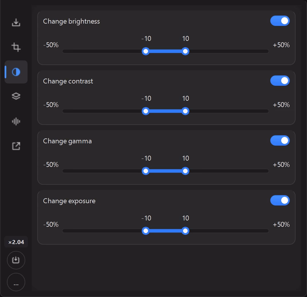 Video uniquification app: manual parameter settings